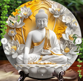 Vintage Buddha Statue Aluminum Wall Art - 8X8 Inch Round Metal Sign For Home, Office, Bar & Kitchen Decor |